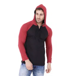 BEYOU FASHION Men Colourblocked Hooded Slim Fit Cotton T-shirt-picture-17