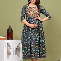 MAINA CREATION Floral Printed Round Neck A-Line Ethnic Dresses image 5