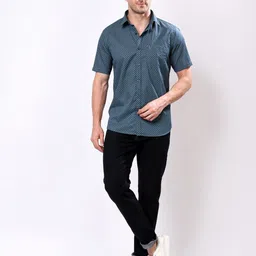 Stylox Men Geometric Printed Spread Collar Cotton Casual Shirt-image-26