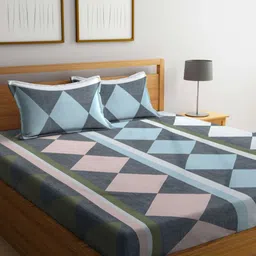 Myntra Elegant Homes Grey & Pink Geometric Printed 300 TC King Bedsheet Set 2.5 m x 2.25 m-picture-32