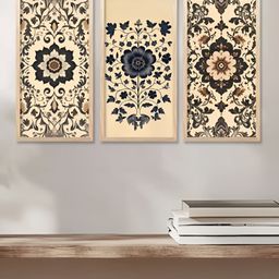 Kotart Beige & Black 3 Pieces Floral and Botanical Wooden Wall Paintings-picture-19