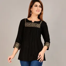 brijam Casual Regular Sleeves Embroidered Women Black Top-picture-25