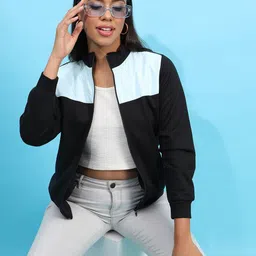 Campus Sutra Windcheater Colourblocked Mock Collar Fleece Bomber Jacket image 3