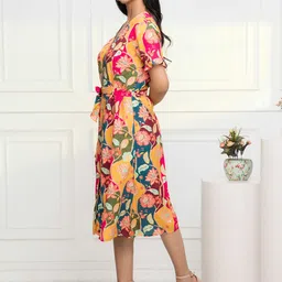Myshka Floral Printed Puff Sleeves A-Line Dress image 5