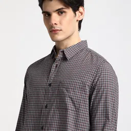 THE BEAR HOUSE Slim Fit Grid Tattersall Checked Pure Cotton Casual Shirt-image-21