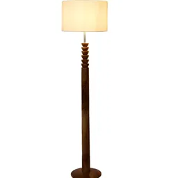 White Iron & Cloth Shade Club Floor Lamp With Wood Base by Sapphire image 5