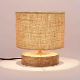 new era Classic Wooden Night Lamp with Jute Shade (Natural & Beige) image 4