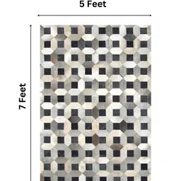 dazzhome Black Hair On Leather Checkered Hand Woven 5ftX7ft Carpet image 3