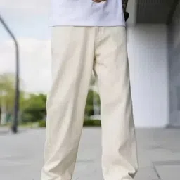 gntrends Men Flared High Rise Beige Jeans image 3