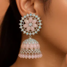 prismita creations Ruby Stone Silver-Plated Jhumka Earrings , Alloy Ear Thread, Ear Thread image 2