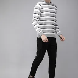 roadster Men Woven Round Neck Multicolor Sweater-picture-12