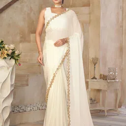 kasee Solid Embellished Sequinned Saree With Blouse Piece-image-41