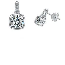MYKI Stainless Steel Silver Plated Cubic Zirconia Studded Square Shaped Drop Earrings image 2