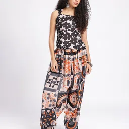 fusion by glitchez Floral Printed Square Neck Top & Harem Pant-picture-14