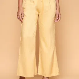 KATLINE Women Relaxed Straight Leg Flared Cotton Trousers-image-55