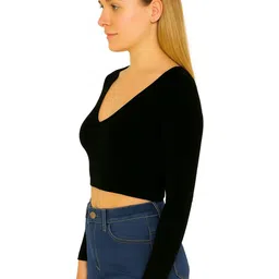PUERY Women V-Neck Long Sleeves Cotton Crop Top image 2