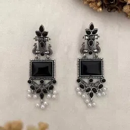 Anouk Silver-Plated Pearls Beaded Oxidised Contemporary Drop Earring-picture-38