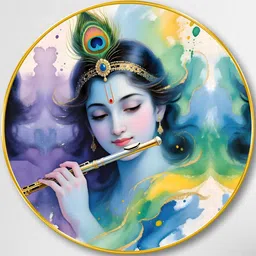 Livin'luxe Blue & Green Lord Krishna Flute Wall Art-picture-29