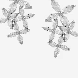 Kushal's Fashion Jewellery Rhodium-Plated Zircon Studded Leaf Shaped Studs image 3