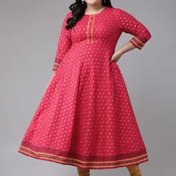 IKRASS Women Plus Size Abstract Printed Thread Work Anarkali Kurta-picture-28