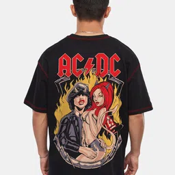 Crazymonk Men AC DC Graphic Printed Round Neck Cotton Oversized T-shirt-picture-26