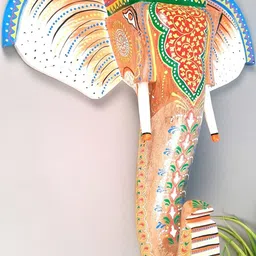 apka mart Apkamart Wooden Elephant Head Design Wall Hanging Showpiece-picture-21