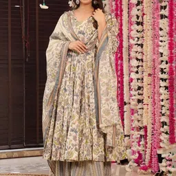 KALINI Women Floral Printed Angrakha Kurta with Palazzos & With Dupatta image 1