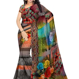 SHIVAM FABRICS Floral Poly Georgette Saree image 1