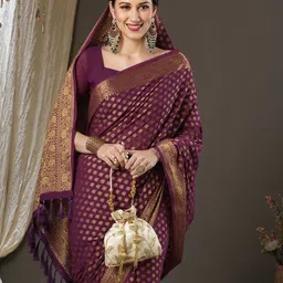 LEAFFEB Ethnic Motifs Woven Design Zari Pure Silk Banarasi Saree image 3