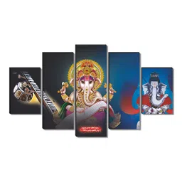 Livin'luxe Blue & Pink 5 Piece Lord Ganesh Religious Canvas Wall Paintings image 2