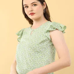 Ekika Women Floral Print Keyhole Neck Flutter Sleeve Top image 2