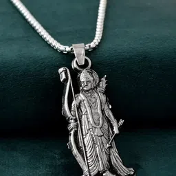 AGARWALPRODUCT Unisex Stainless Steel Silver-Plated Dhanush Ram Pendant With Chain image 3