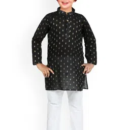 JISHA GARMENTS Boys Woven Design Straight Raw Silk Kurta With Pyjamas-picture-22