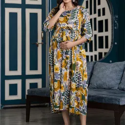 Nayo Floral Print Flutter Sleeve Maternity A-Line Midi Dress image 1