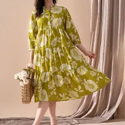 CORSICA Women Mustard Floral Print Fit & Flare Ethnic Dress-image-81