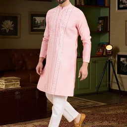 CHHAAP Men Floral Embroidered Sequinned Summer Sheers Kurta-picture-18