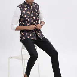 SHOWOFFFF Printed Slim-Fit Mandarin Collar Nehru Jacket image 2