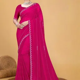 DESI RIWAAZ Ethnic Motifs Sequinned Pure Georgette Designer Fashion Saree-picture-22