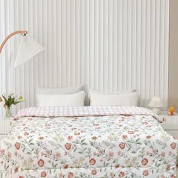 Aura White & Olive Green Floral Printed Microfiber AC Room 300 GSM Double Bed Comforter-picture-30