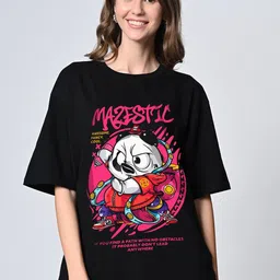 OWL MINK Women Graphic Printed Round Neck Cotton Oversized T-shirt-image-66