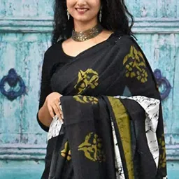 Craft Musium Abstract Printed Pure Cotton Saree With Unstitched Blouse Piece image 2