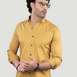 ALMATY Men Comfort Spread Collar Micro Ditsy Printed Cotton Slim Fit Casual Shirt-image-0