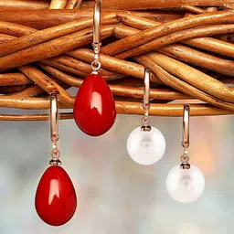 AMI Set Of 2 Rose Gold-Plated Artificial Beaded Oval Shaped Drop Earrings-picture-40