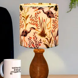 Homesake Brown Printed Wood Industrial Cylindrical Shaped Table Lamp with Bulb image 1