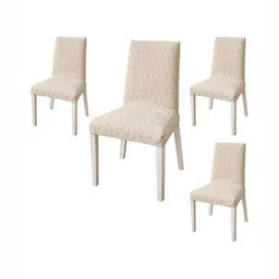 HOMETHREADS Cream 4 Pieces Self Designed Jacquard Stretchable Chair Covers-picture-38