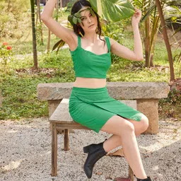 MILOST Western Collection Textured Shoulder Straps Neck Top With Skirt image 4