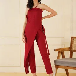 Stitchinc Women Shoulder Straps Sleeveless Linen Basic Jumpsuit image 4