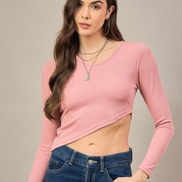 R.Code by The Roadster Life Co. Women Ribbed Asymmetric Hem Crop Top-picture-4