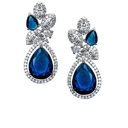 Gemron Jewel Rhodium-Plated Cubic Zirconia Studded Teardrop Shaped Drop Earrings image 5