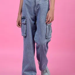 Crimsoune Club Girls Baggy Mid-Rise Heavy Fade Cargo Styles Cotton Jeans-image-26